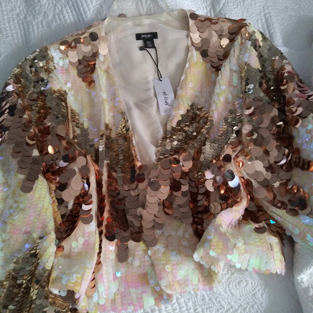 Sequin party set dress and kimono size 8 brand Nasty Gal